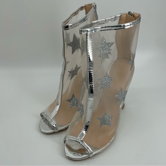 Glaze Star-1 Peep Toe Booties Silver Mesh Stars Box 6 - Picture 3 of 10